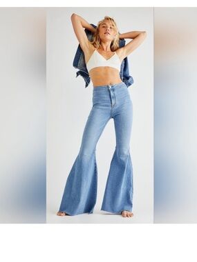 Free People We the Free Float on Flare Light Wash High-Rise Jeans